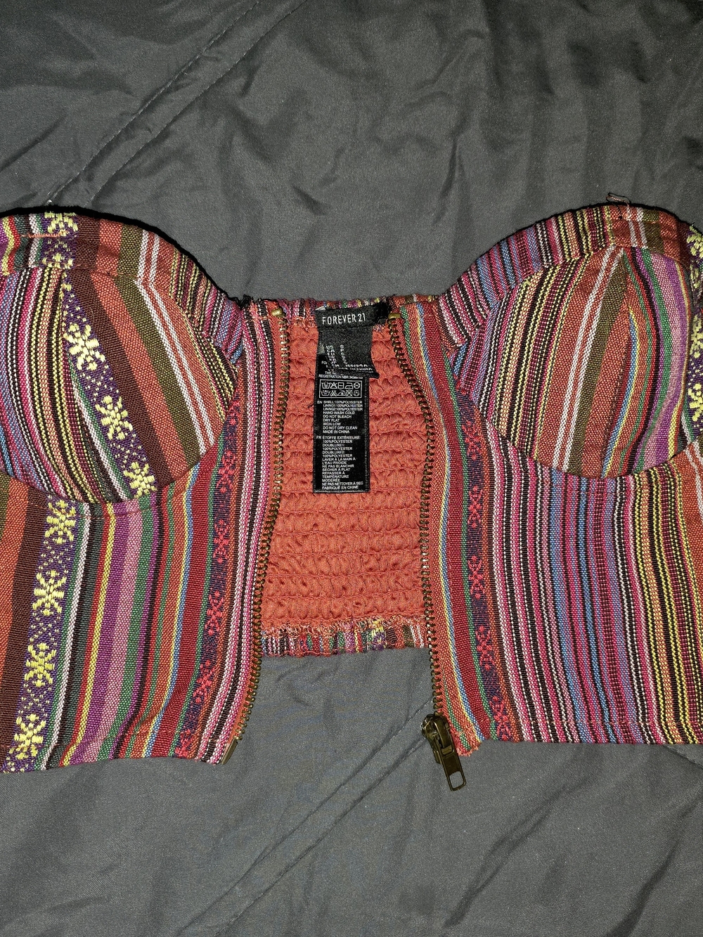 Forever 21 Multicolor Striped Zip Up Bustier Crop Top - Picture 5 of 6